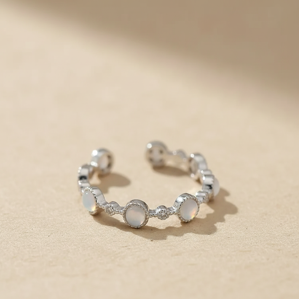 Round Crystal Sterling Silver Ring