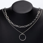 Double Layered Necklace Circle Pendant Jewelry Fashion Neck Chain Metal Choker Personalized Clavicle Chain
