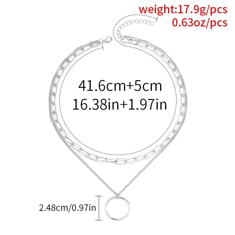 Double Layered Necklace Circle Pendant Jewelry Fashion Neck Chain Metal Choker Personalized Clavicle Chain