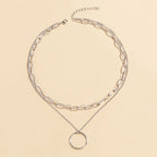 Double Layered Necklace Circle Pendant Jewelry Fashion Neck Chain Metal Choker Personalized Clavicle Chain