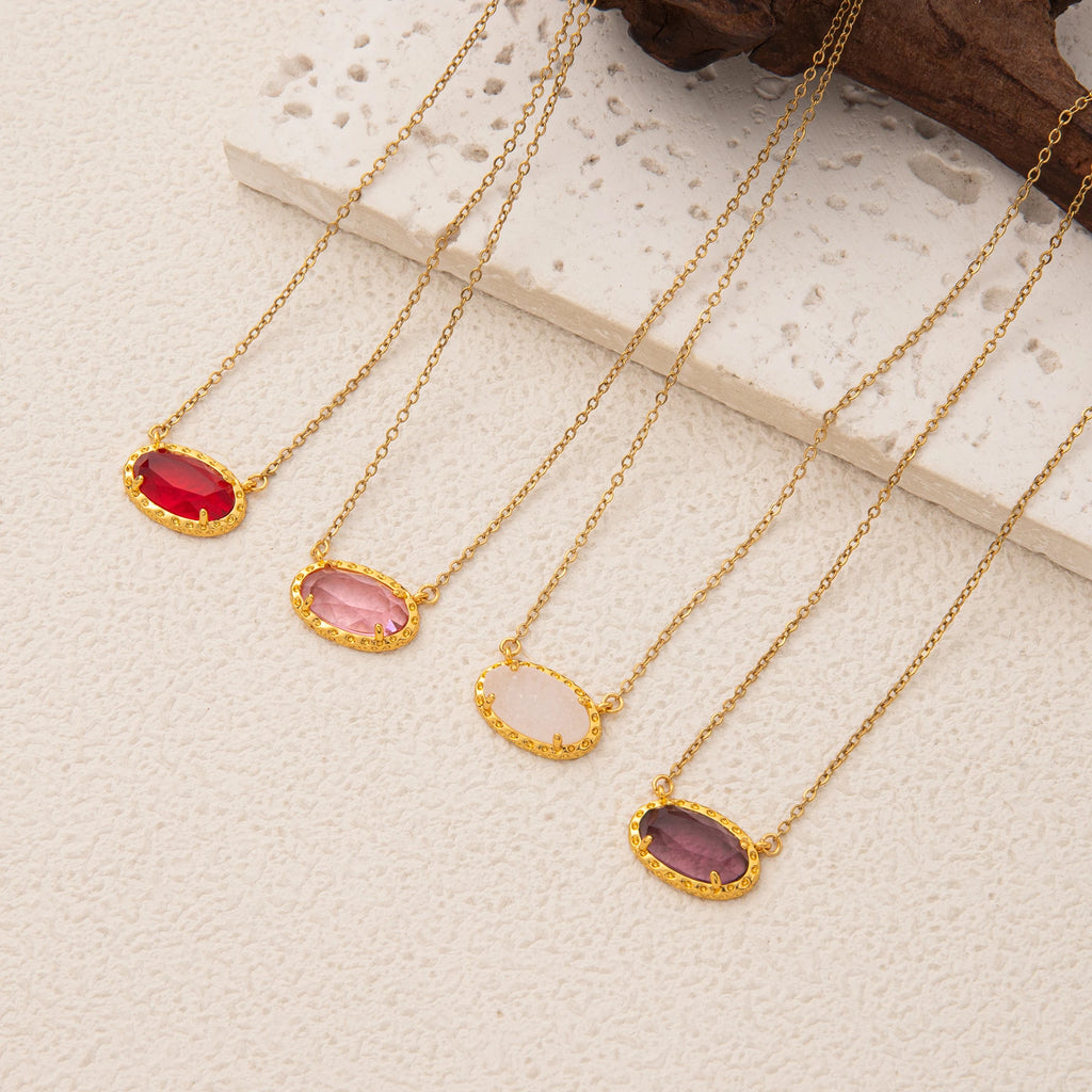Colorful zircon, natural stone, bone chain, oval, fashionable, popular, niche, personalized jewelry, gold-plated