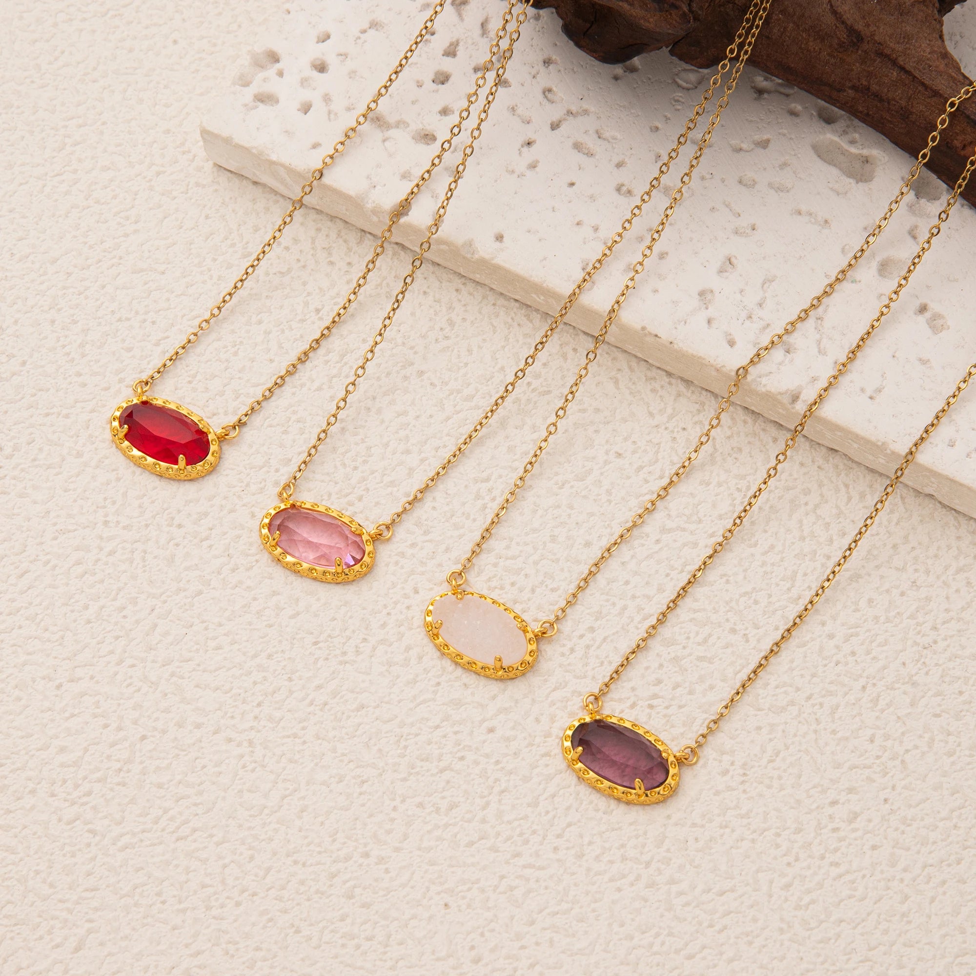 Colorful zircon, natural stone, bone chain, oval, fashionable, popular, niche, personalized jewelry, gold-plated