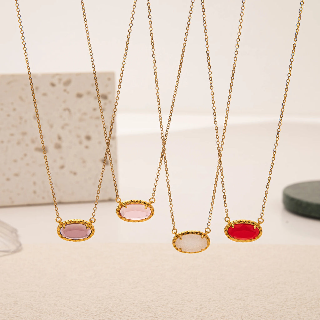 Colorful zircon, natural stone, bone chain, oval, fashionable, popular, niche, personalized jewelry, gold-plated