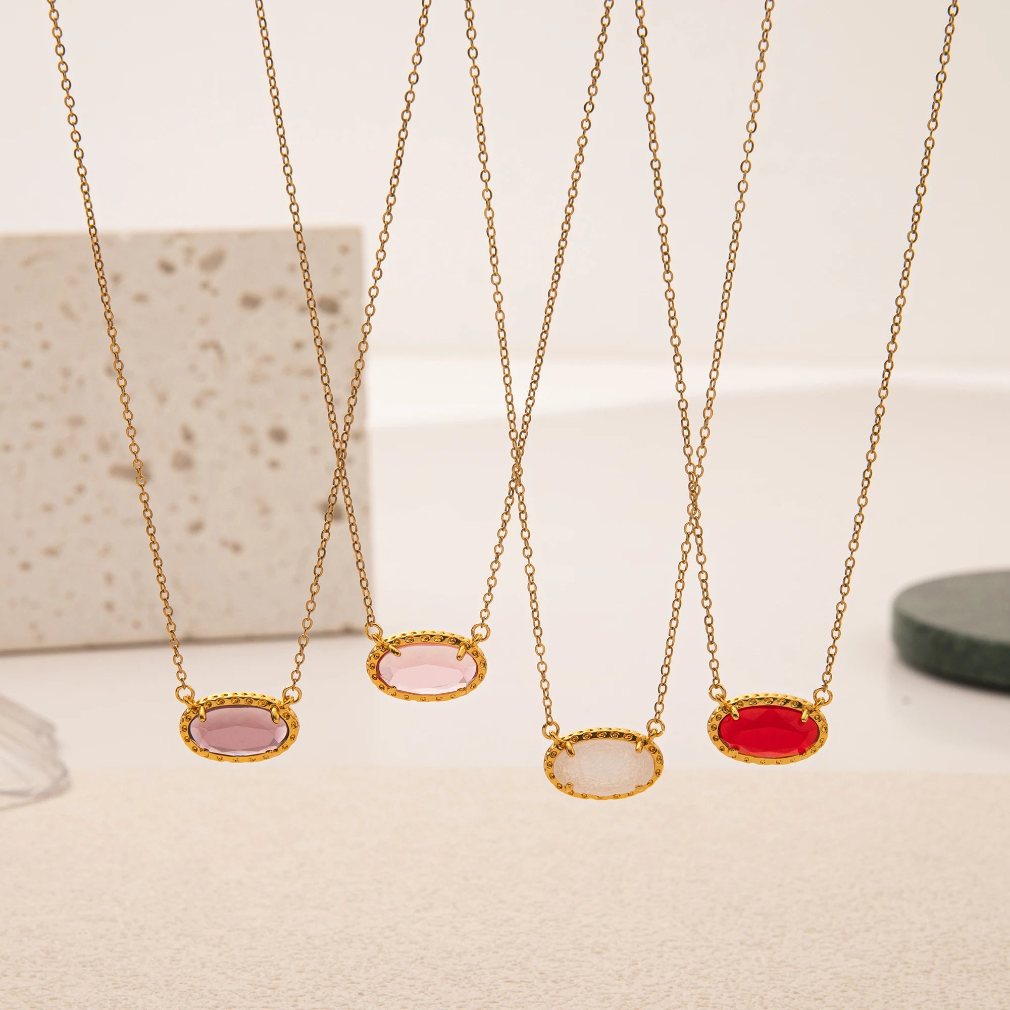 Colorful zircon, natural stone, bone chain, oval, fashionable, popular, niche, personalized jewelry, gold-plated