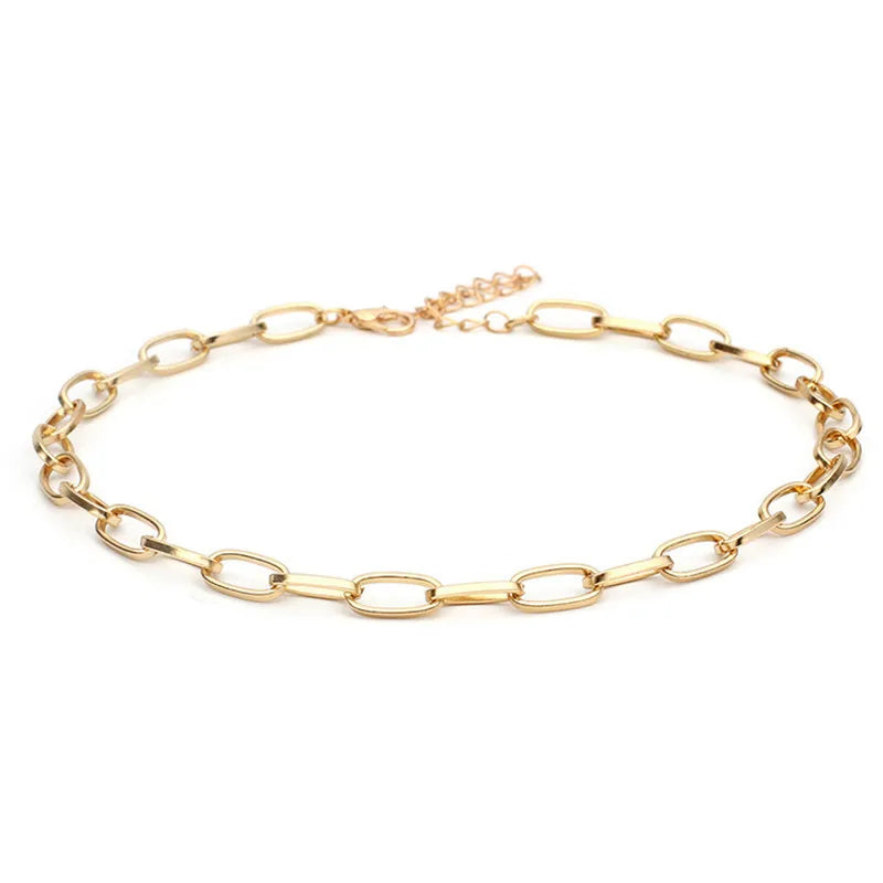 New Fashion Big Necklace for Women Punk Rock Twist Gold Silver Color Hollow Link Chunky Thick Lock Choker Chain Necklaces Party