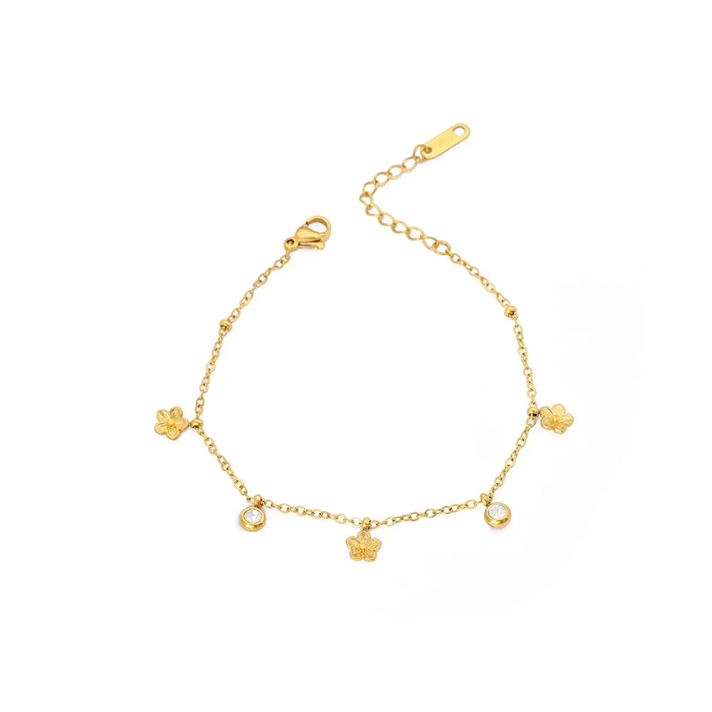 40 Exquisite Elegant Chain Bracelets For Women 18K Gold-Plated Shiny Zircon Inlaid Flower Cuff Bracelet Female Jewelry Gift