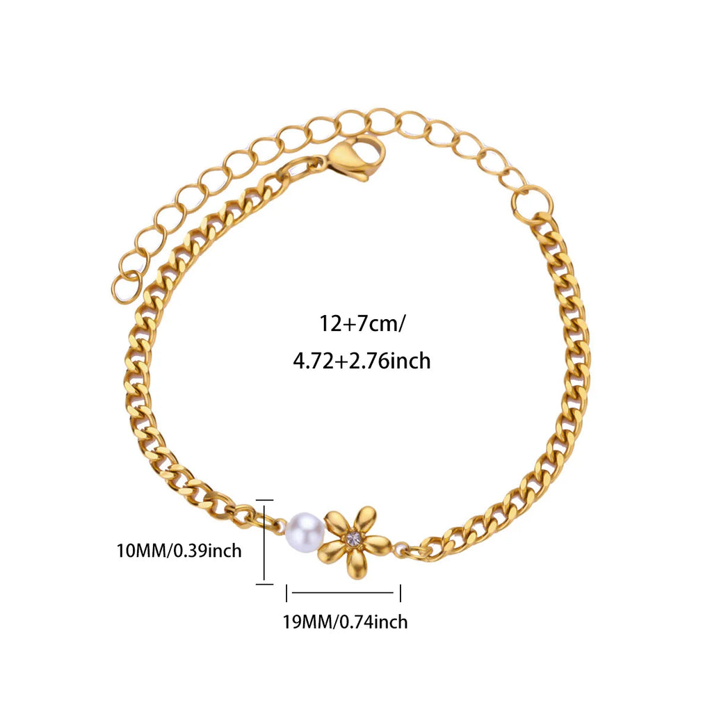 40 Exquisite Elegant Chain Bracelets For Women 18K Gold-Plated Shiny Zircon Inlaid Flower Cuff Bracelet Female Jewelry Gift