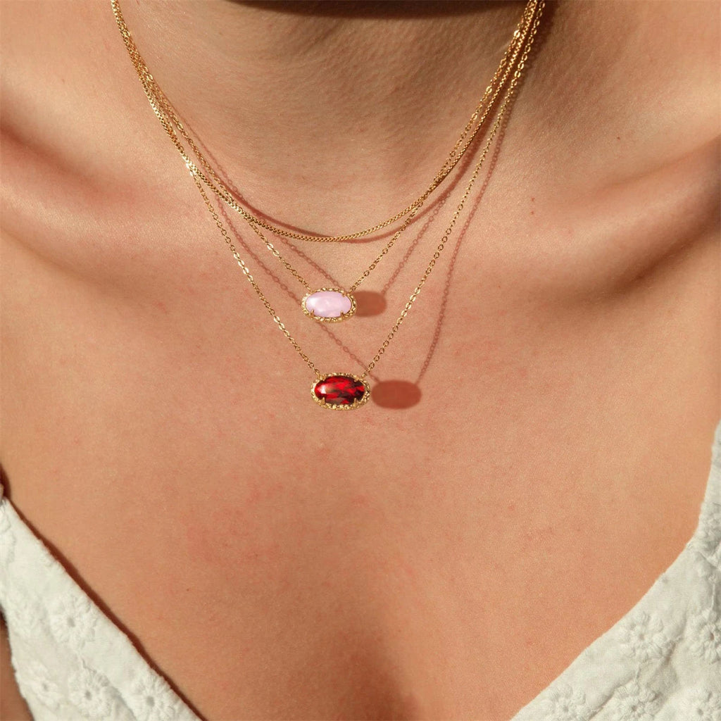 Colorful zircon, natural stone, bone chain, oval, fashionable, popular, niche, personalized jewelry, gold-plated