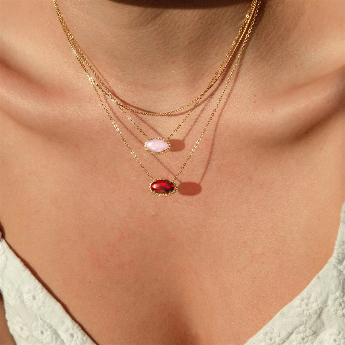 Colorful zircon, natural stone, bone chain, oval, fashionable, popular, niche, personalized jewelry, gold-plated