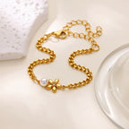 40 Exquisite Elegant Chain Bracelets For Women 18K Gold-Plated Shiny Zircon Inlaid Flower Cuff Bracelet Female Jewelry Gift