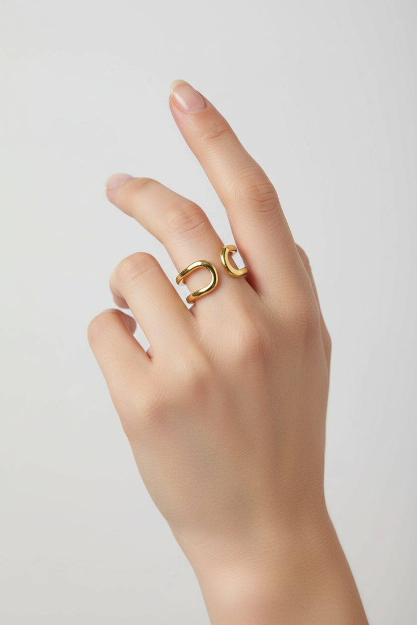 Gold ring on hand - full view